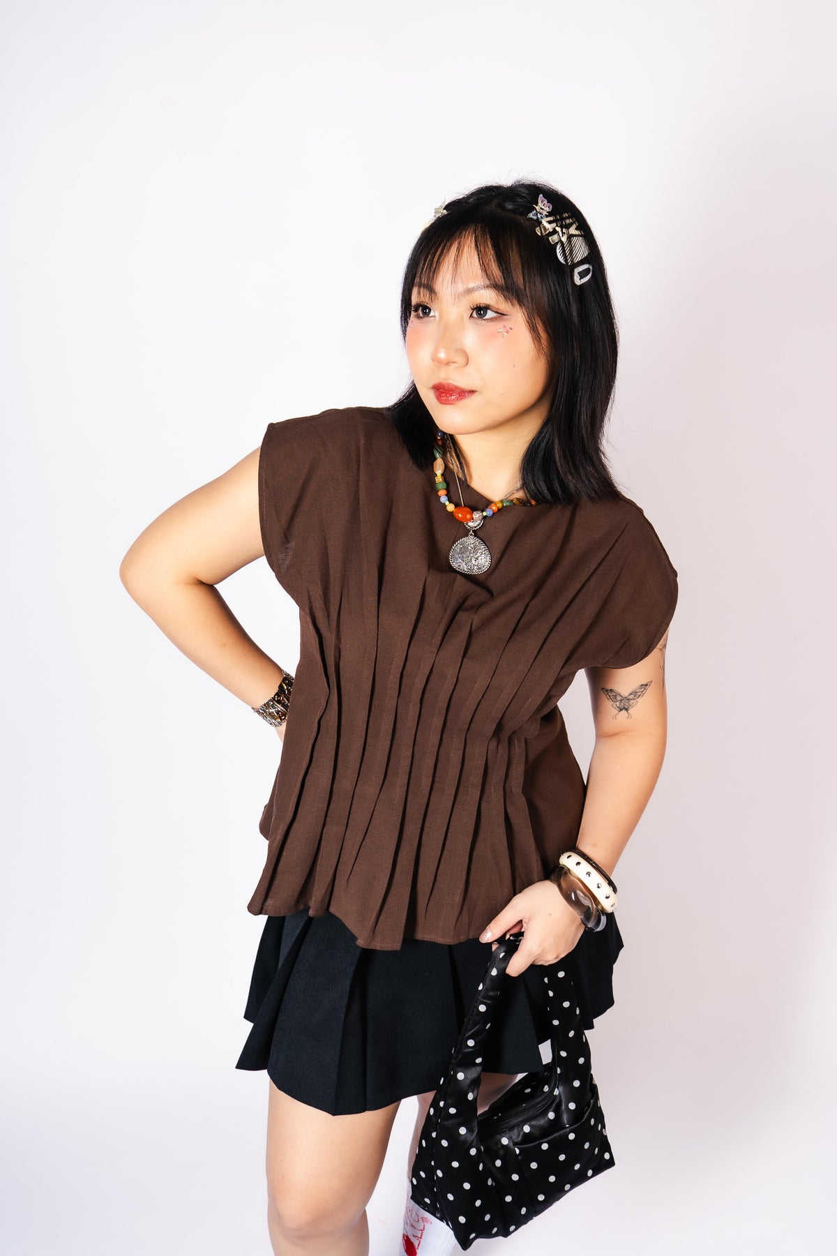 Lapis Sleeveless Pleated Top